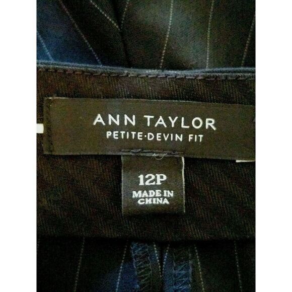 Ann Taylor Black Wool Pants 12P 12 Petite  Womens Devin Fit Pinstripe Stretch - Picture 6 of 6